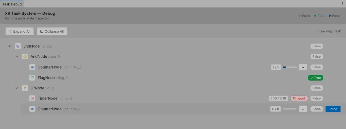 XR Task System Debug Window - Light Theme